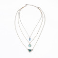 Trendy Crystal Glass Natural Stone Pendant 3 Layered Necklace